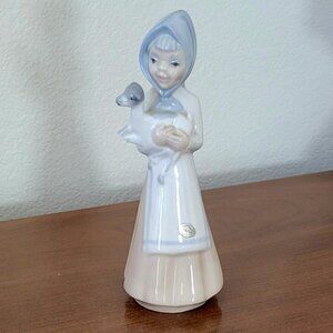 Vintage Tengra Porcelain Figurine Girl w Lamb 1970's- Made in Spain Collectible